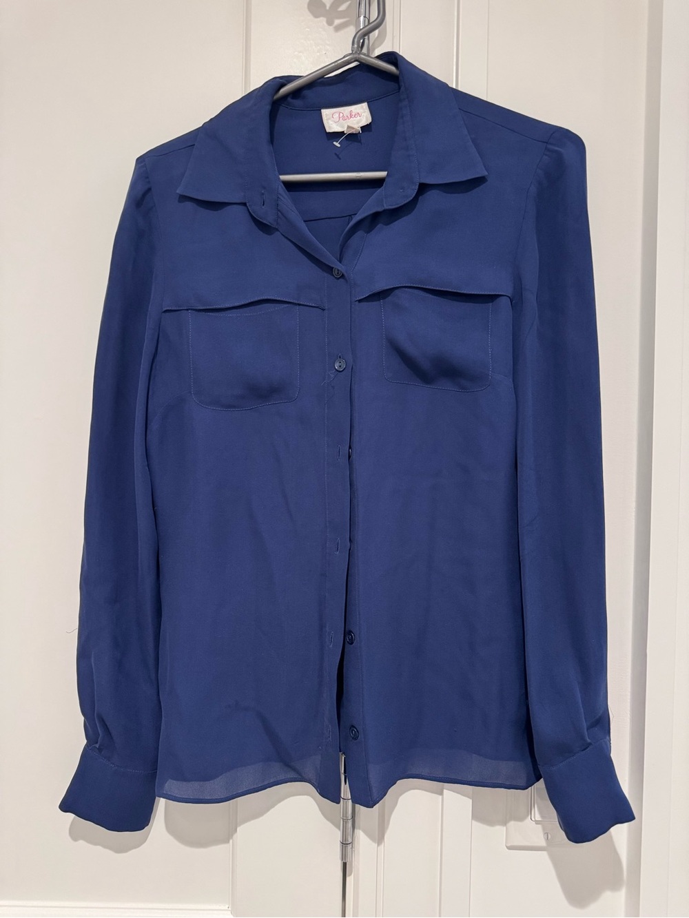 Parker Women's Long Sleeve Button-Up Shirt in navy blue. Size XS.